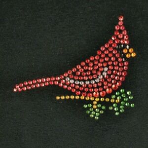 Quacker Factory Rhinestone Cardinal Top M Black Red Sparkly Birds Cozy